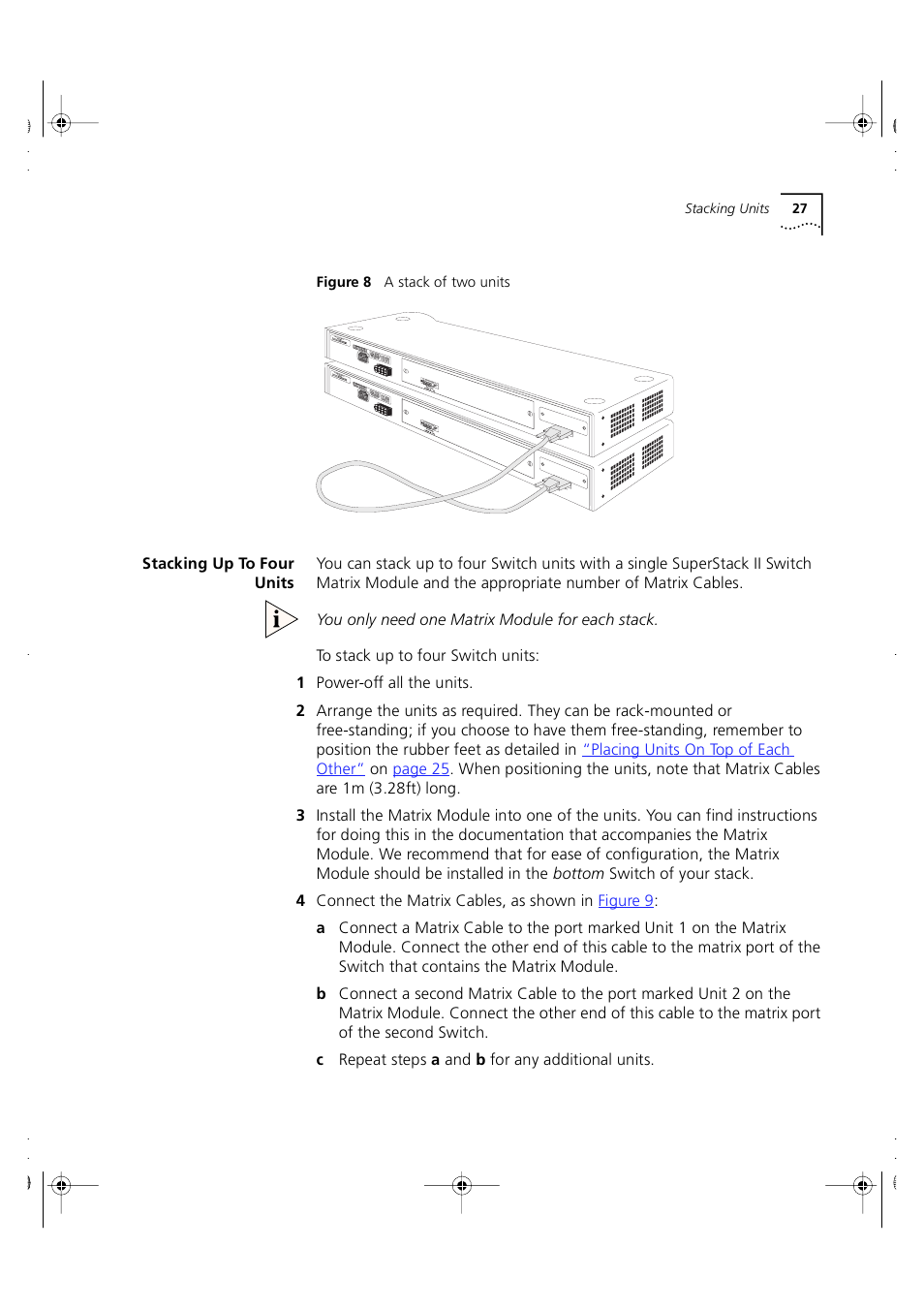 Stacking up to four units, Figure 8 | 3Com 3C16951 User Manual | Page 27 / 60