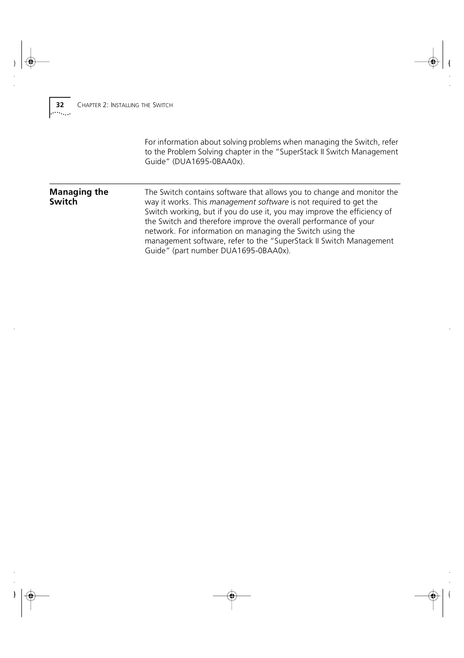 Managing the switch, Managing the, Switch | 3Com 3C16951 User Manual | Page 32 / 60