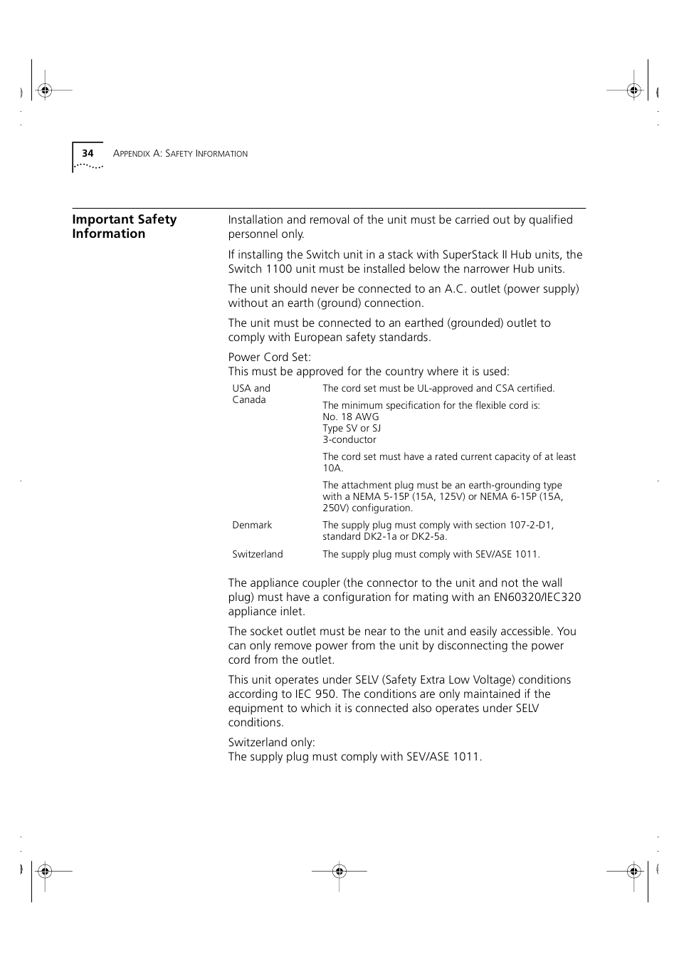 Important safety information | 3Com 3C16951 User Manual | Page 34 / 60