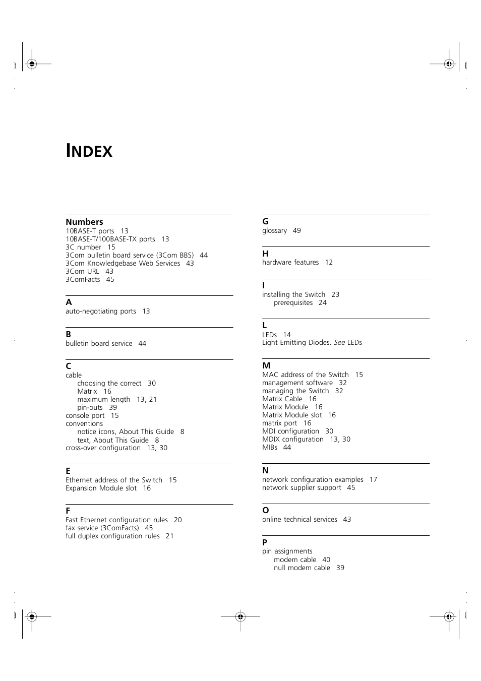 Index, Ndex | 3Com 3C16951 User Manual | Page 55 / 60