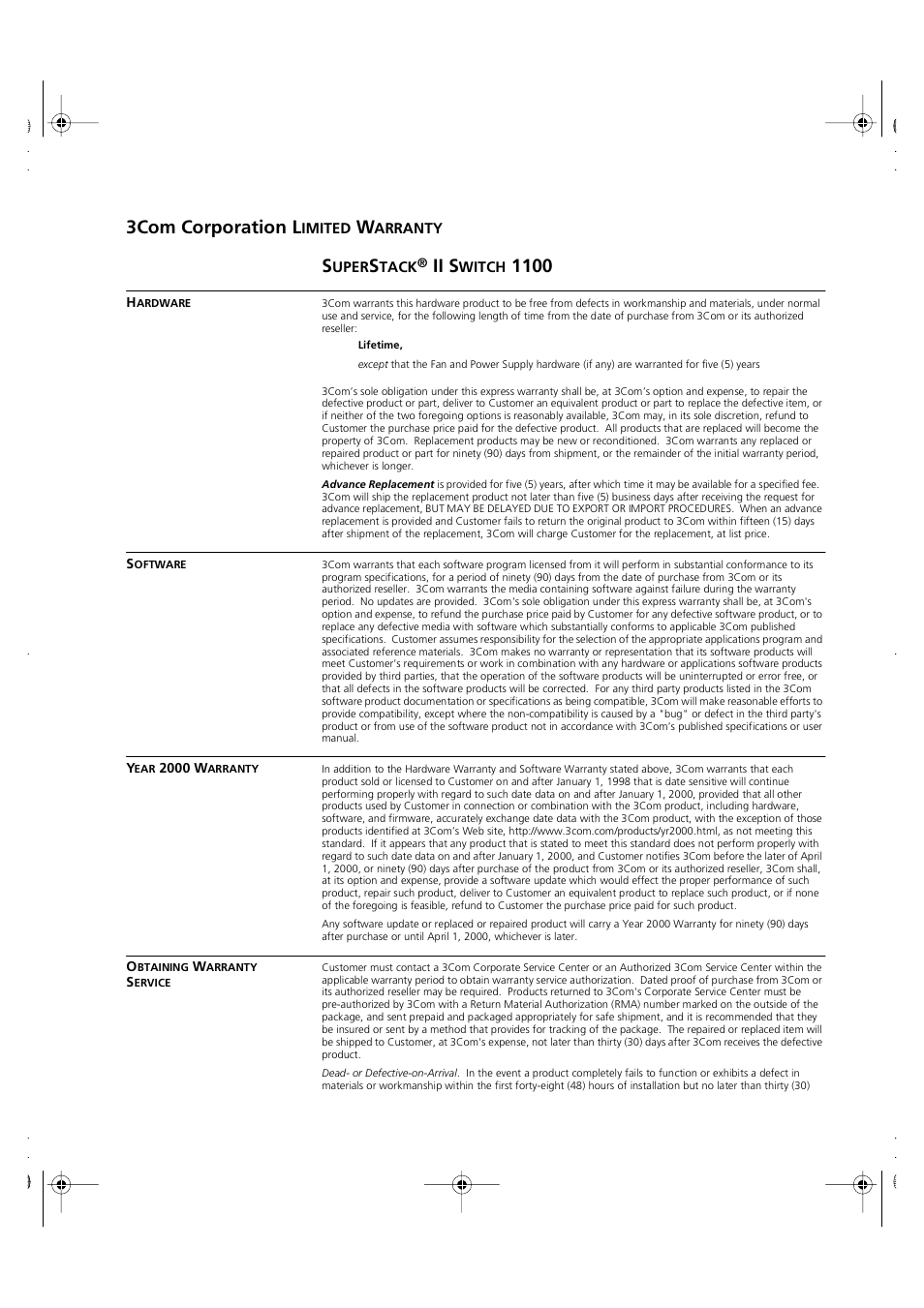 3com corporation limited warranty, Orporation, Imited | Arranty, 3com corporation l, Ii s | 3Com 3C16951 User Manual | Page 57 / 60