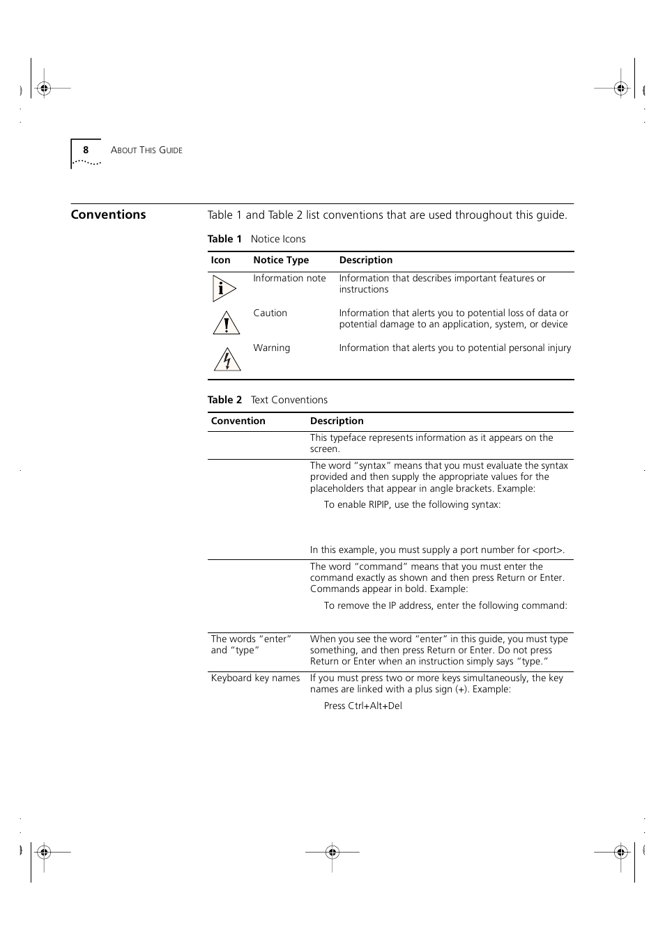 Conventions | 3Com 3C16951 User Manual | Page 8 / 60