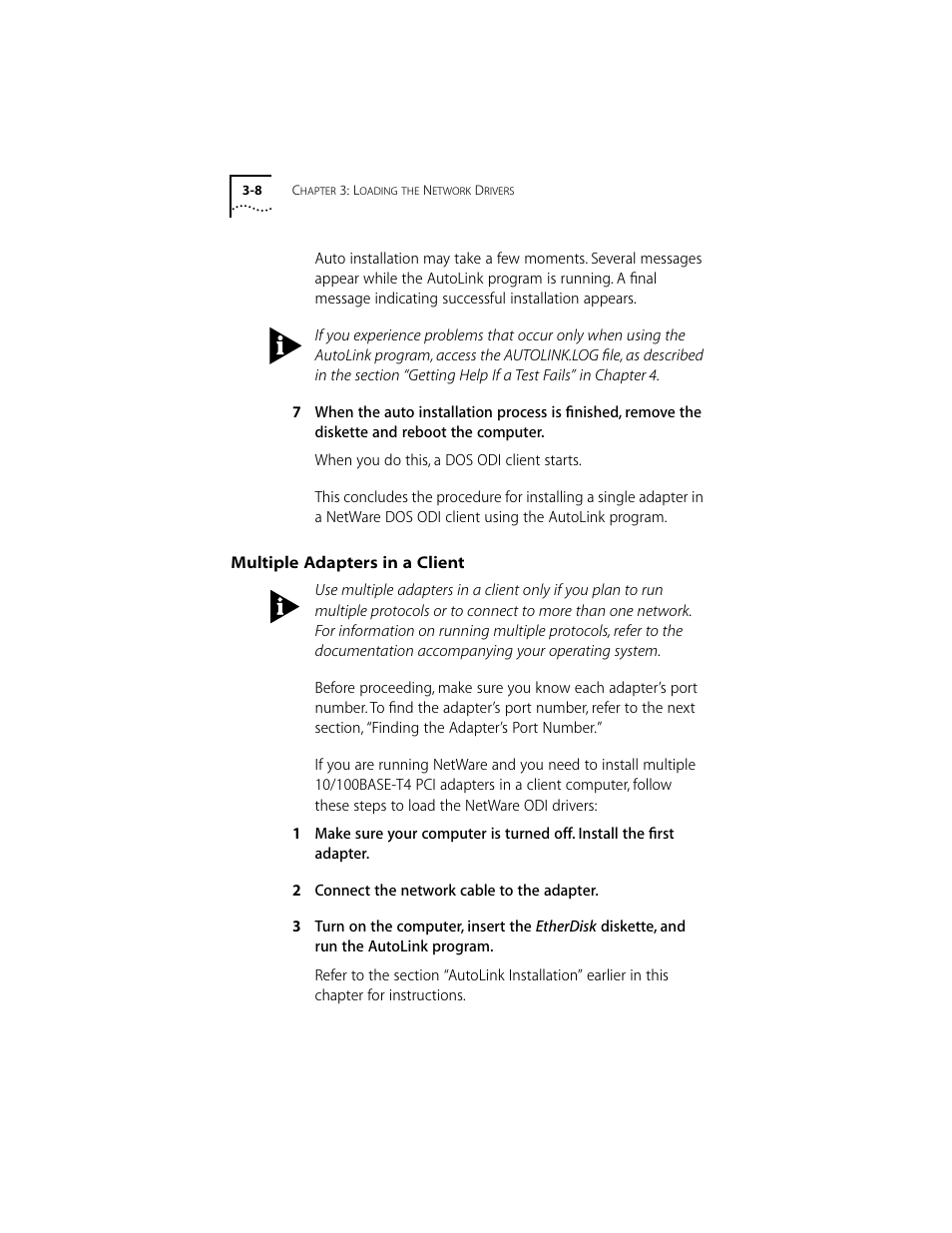 Multiple adapters in a client, Multiple adapters in a client 3-8 | 3Com 10/100BASE-T4 User Manual | Page 28 / 72