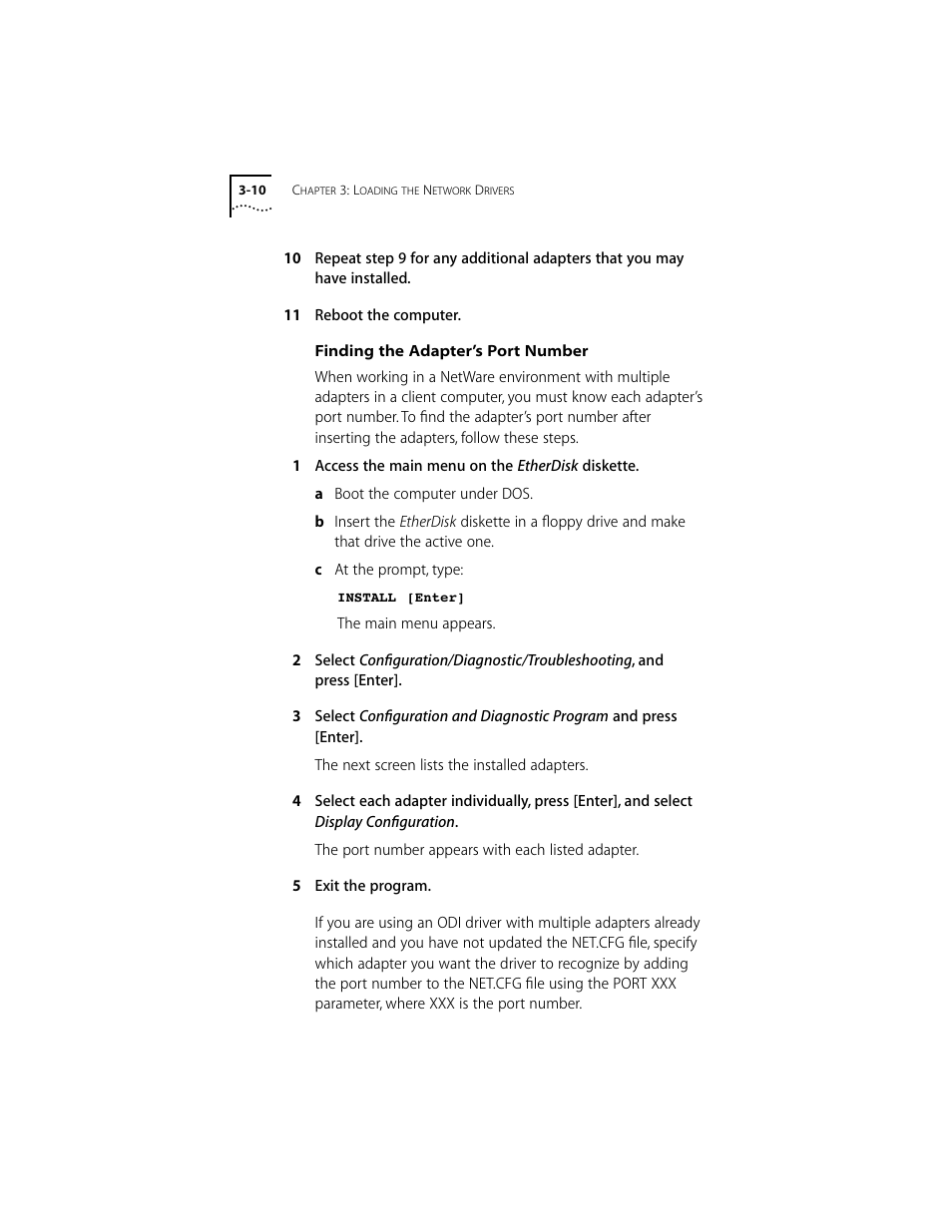 Finding the adapter’s port number, Finding the adapter’s port number 3-10 | 3Com 10/100BASE-T4 User Manual | Page 30 / 72