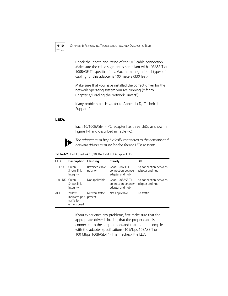 Leds, Leds 4-10 | 3Com 10/100BASE-T4 User Manual | Page 43 / 72