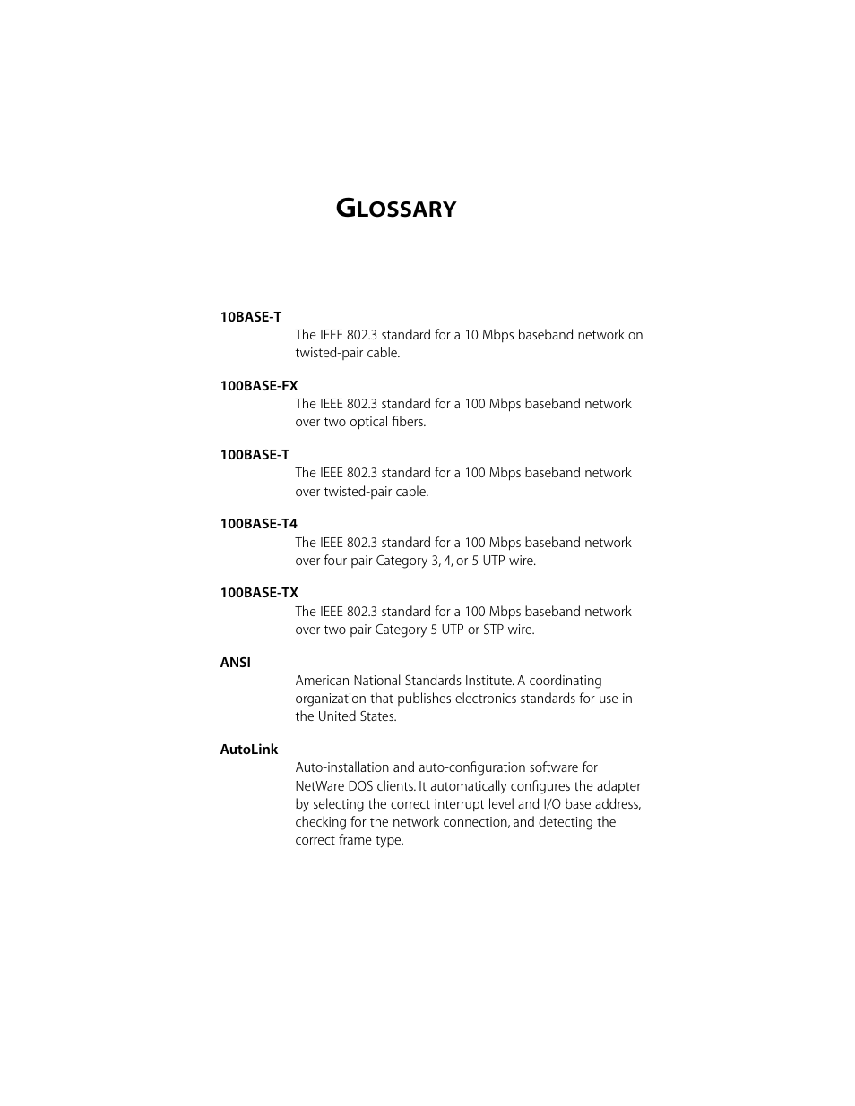 Glossary, Lossary | 3Com 10/100BASE-T4 User Manual | Page 60 / 72