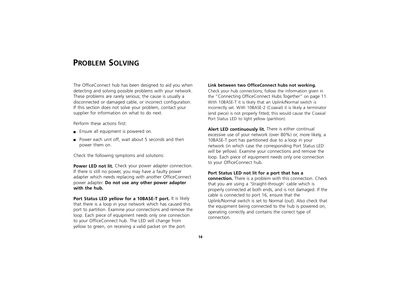 Problem solving, Problem solving 14, Roblem | Olving | 3Com 3C16702A User Manual | Page 14 / 22