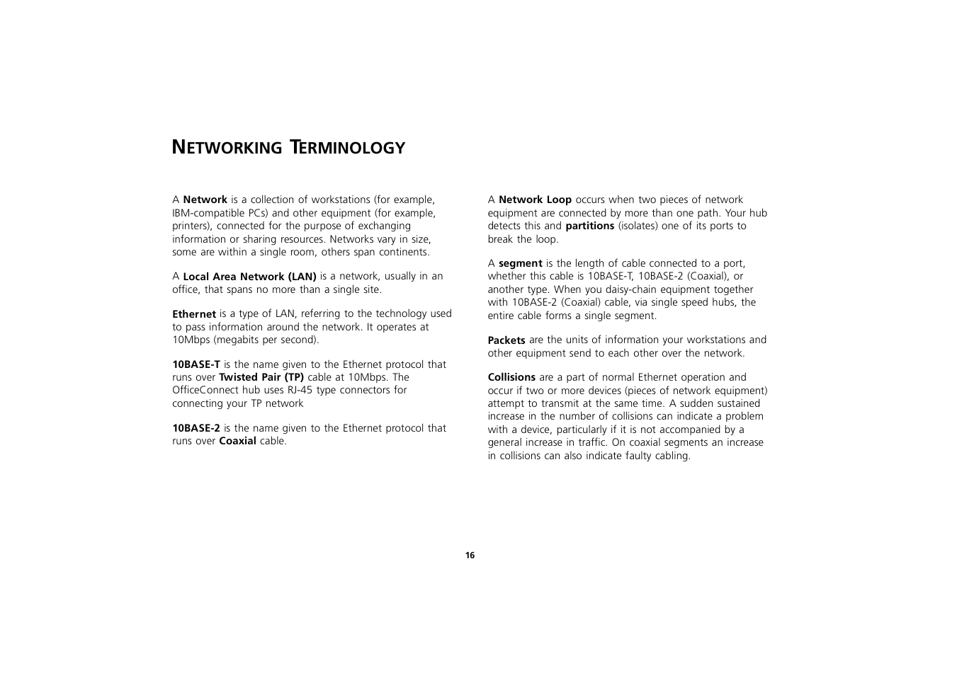 Networking terminology, Networking terminology 16, Etworking | Erminology | 3Com 3C16702A User Manual | Page 16 / 22