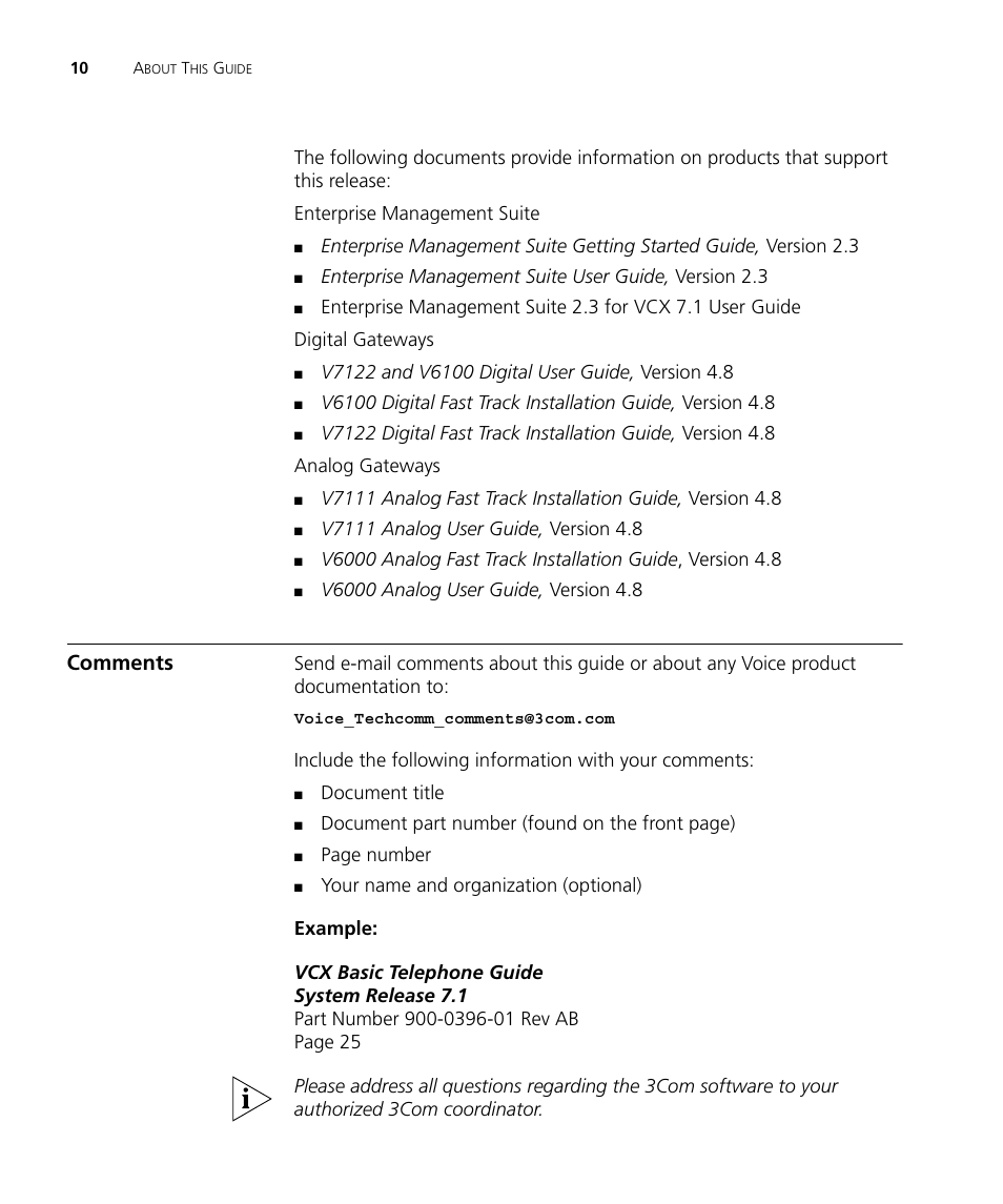 Comments | 3Com V7000 User Manual | Page 10 / 102