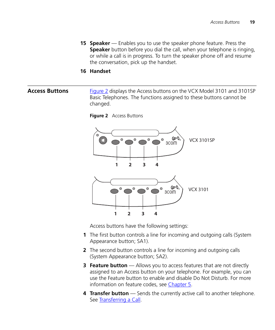 Access buttons | 3Com V7000 User Manual | Page 19 / 102