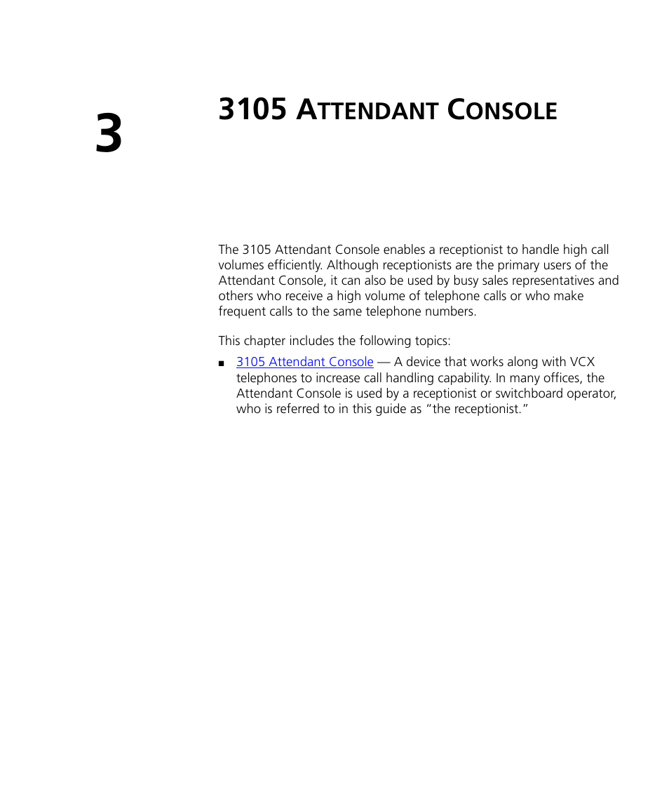 3105 attendant console, 3105 a, Ttendant | Onsole, Chapter 3 | 3Com V7000 User Manual | Page 21 / 102