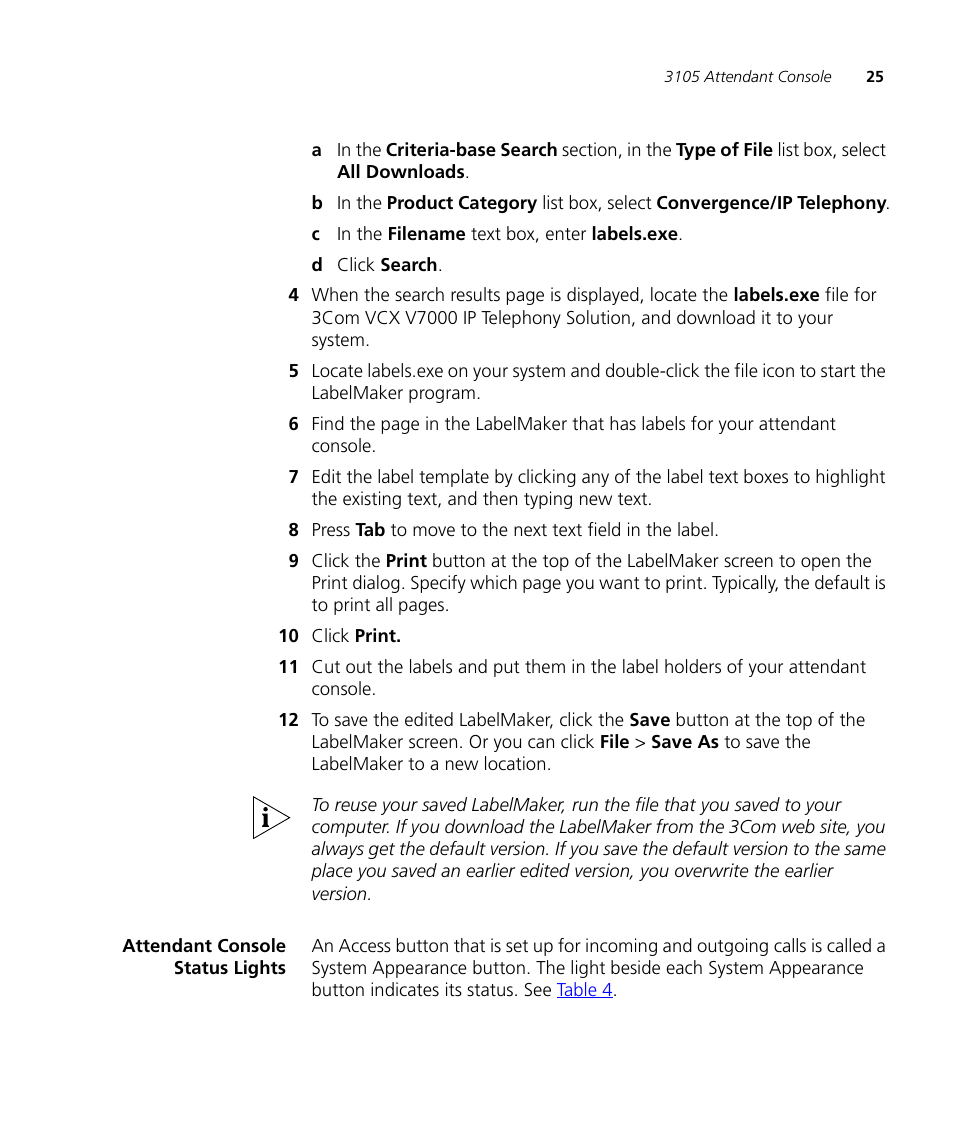 Attendant console status lights | 3Com V7000 User Manual | Page 25 / 102