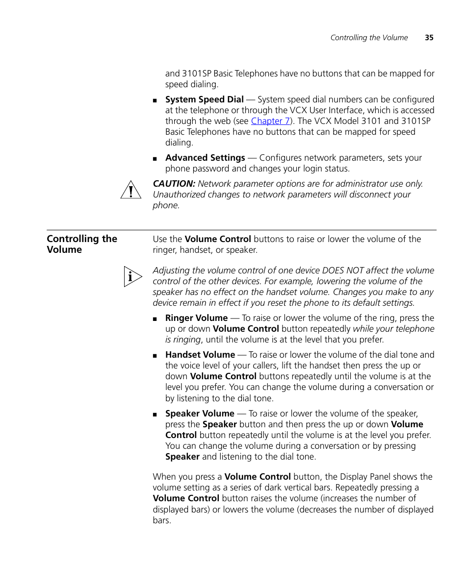 Controlling the volume | 3Com V7000 User Manual | Page 35 / 102