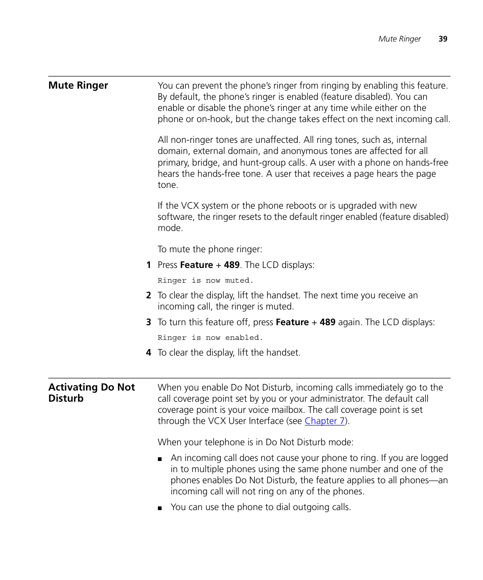 Mute ringer, Activating do not disturb | 3Com V7000 User Manual | Page 39 / 102