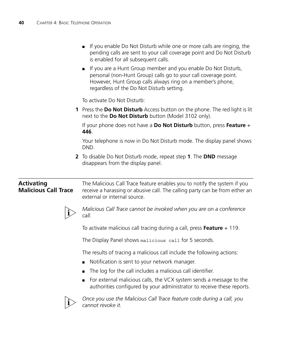 Activating malicious call trace | 3Com V7000 User Manual | Page 40 / 102