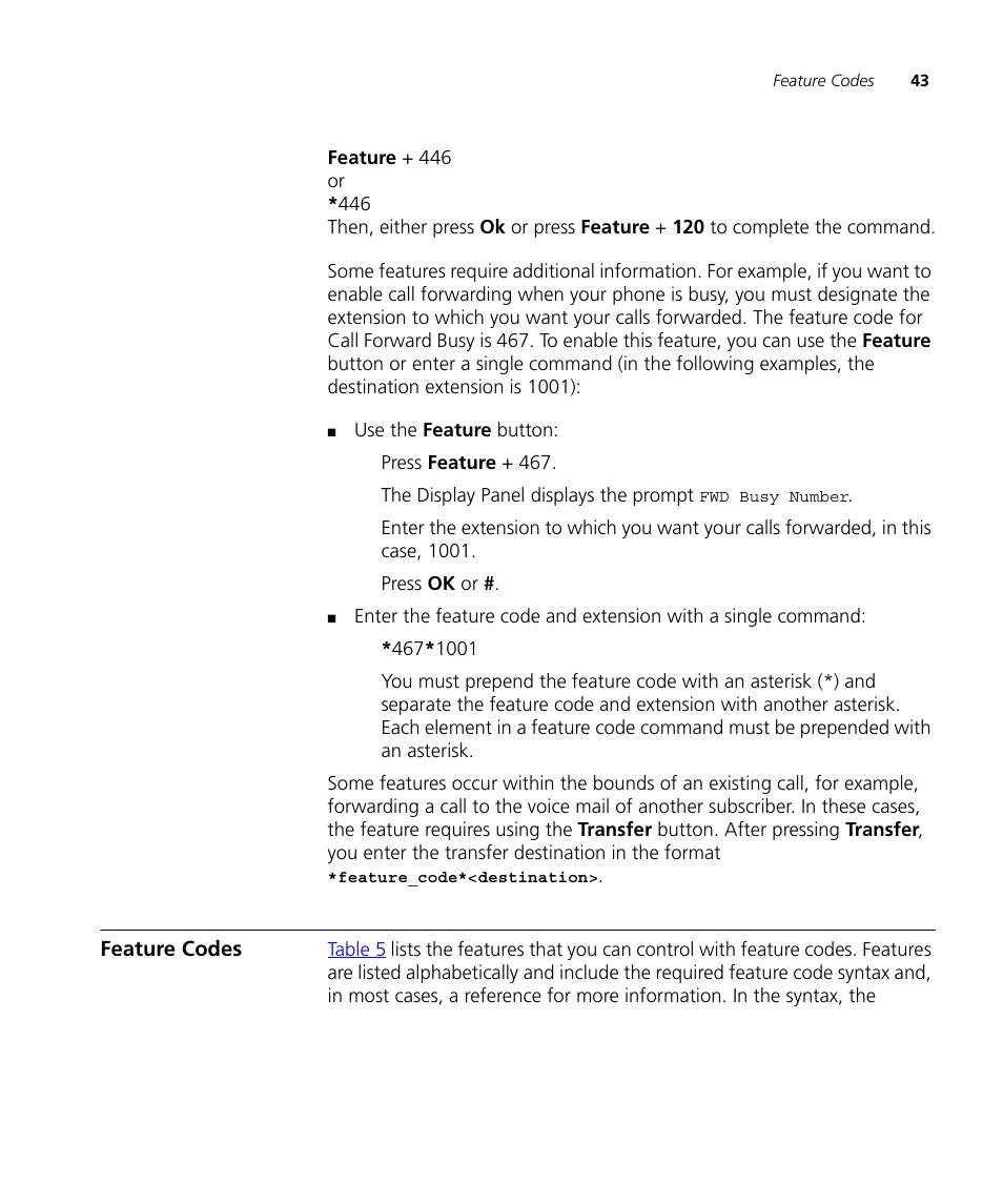 Feature codes | 3Com V7000 User Manual | Page 43 / 102