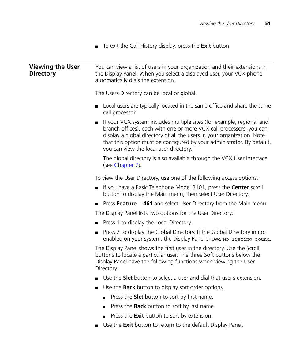 Viewing the user directory, Nization. see, Ory. see | Viewing the user, Directory | 3Com V7000 User Manual | Page 51 / 102