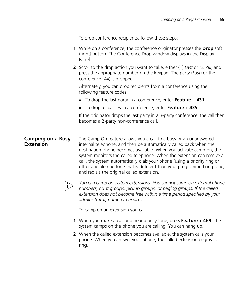 Camping on a busy extension | 3Com V7000 User Manual | Page 55 / 102