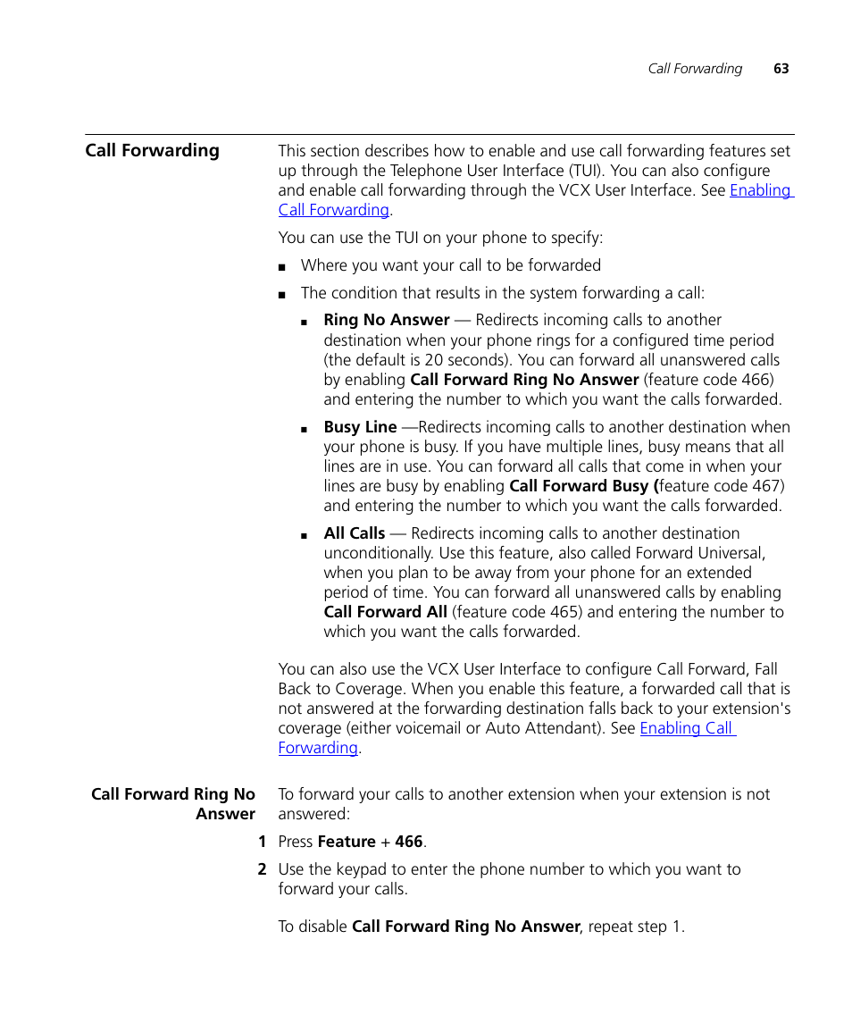 Call forwarding, Call forward ring no answer, Call | Forwarding | 3Com V7000 User Manual | Page 63 / 102
