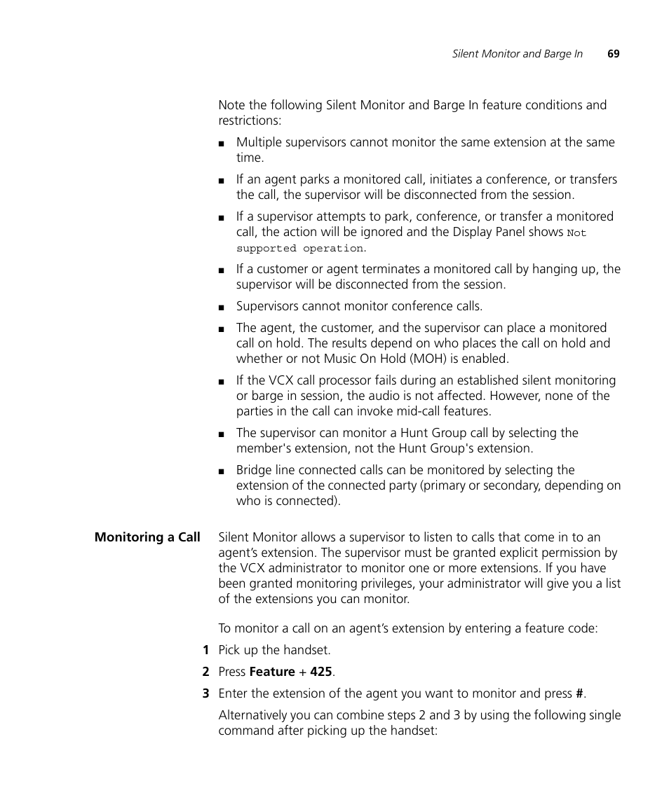 Monitoring a call, The supe | 3Com V7000 User Manual | Page 69 / 102