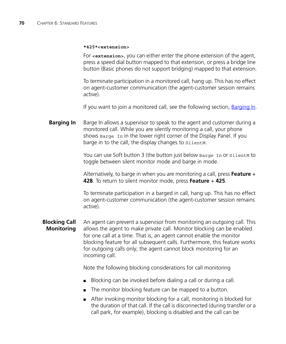 Barging in, Blocking call monitoring | 3Com V7000 User Manual | Page 70 / 102