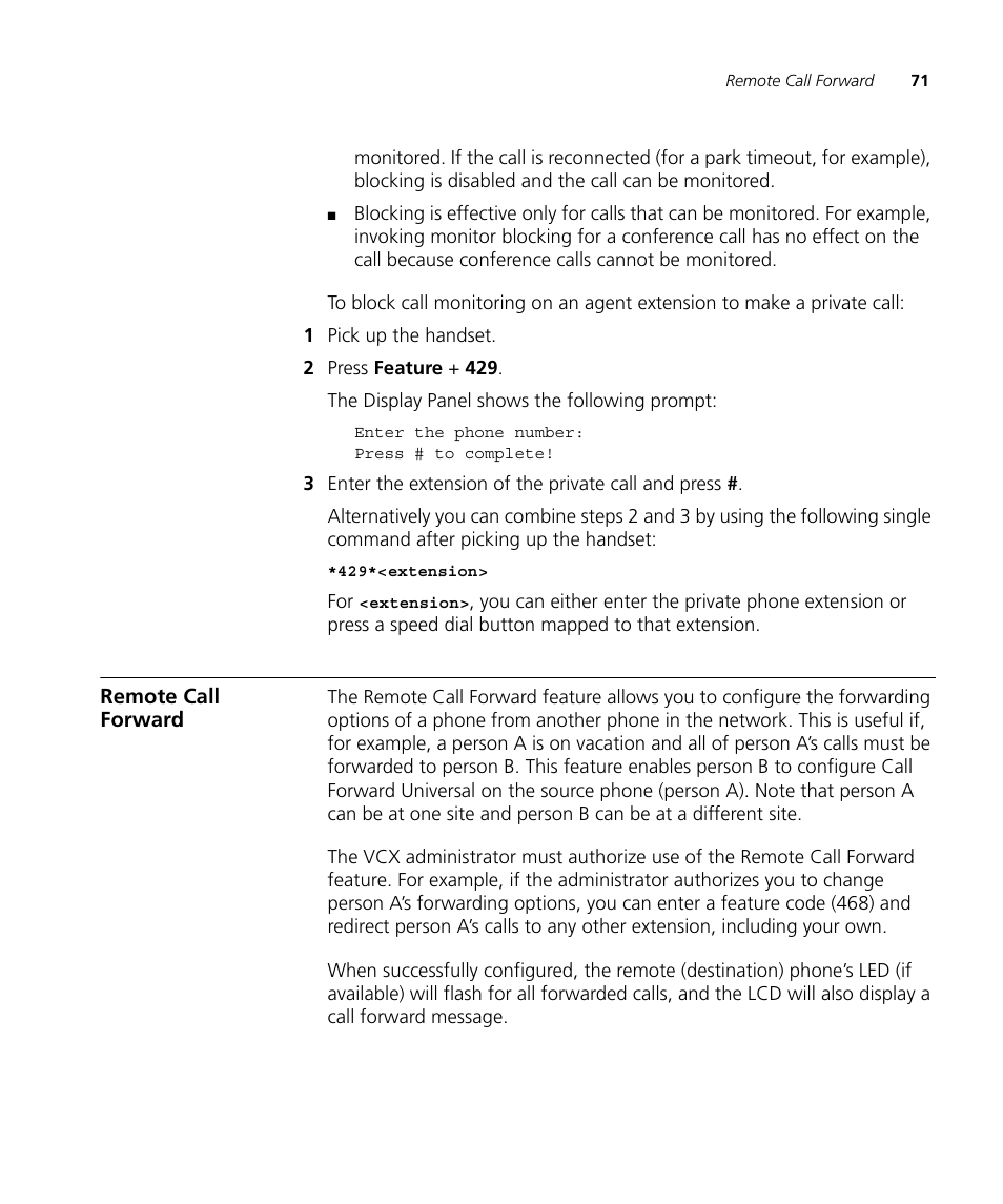 Remote call forward | 3Com V7000 User Manual | Page 71 / 102