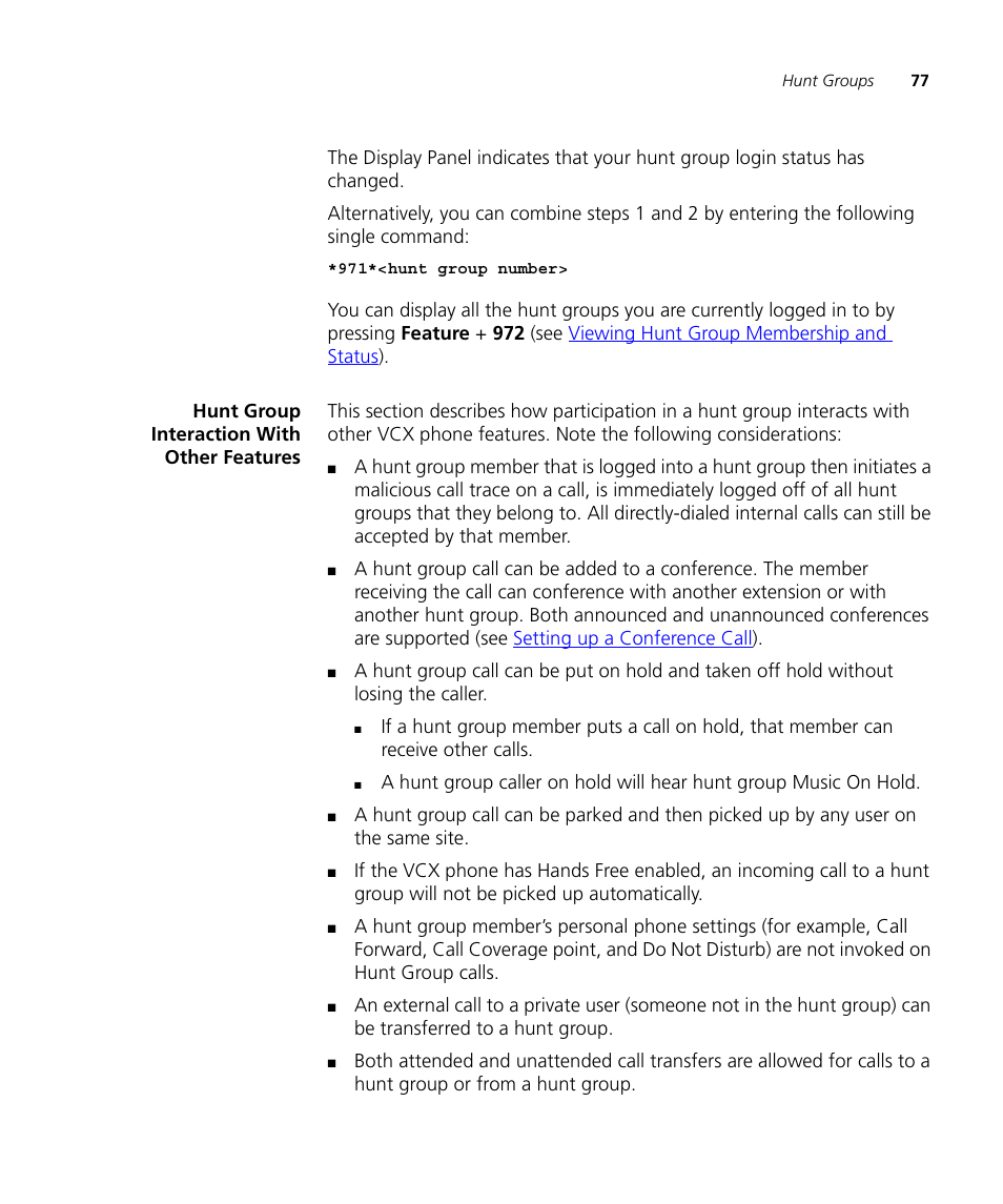 Hunt group interaction with other features | 3Com V7000 User Manual | Page 77 / 102