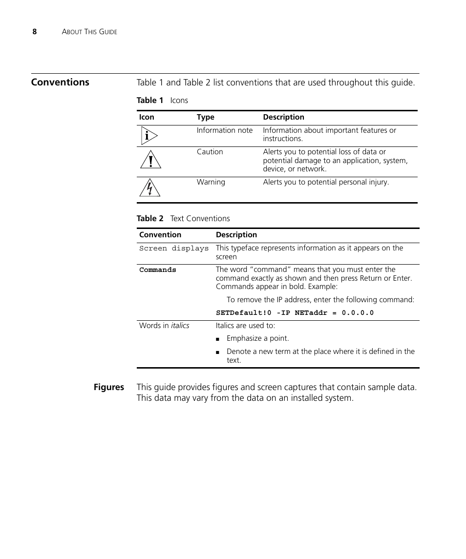 Conventions, Figures | 3Com V7000 User Manual | Page 8 / 102
