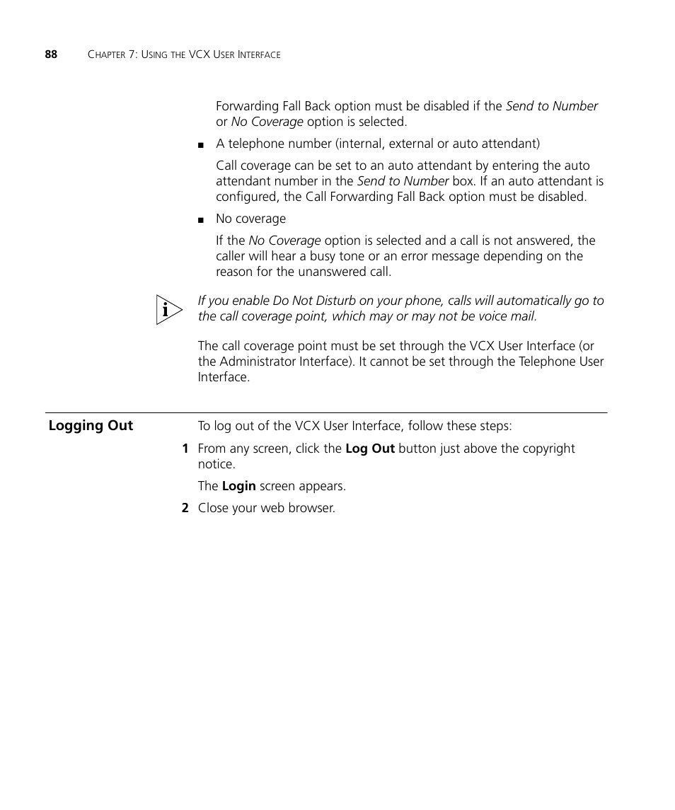 Logging out | 3Com V7000 User Manual | Page 88 / 102