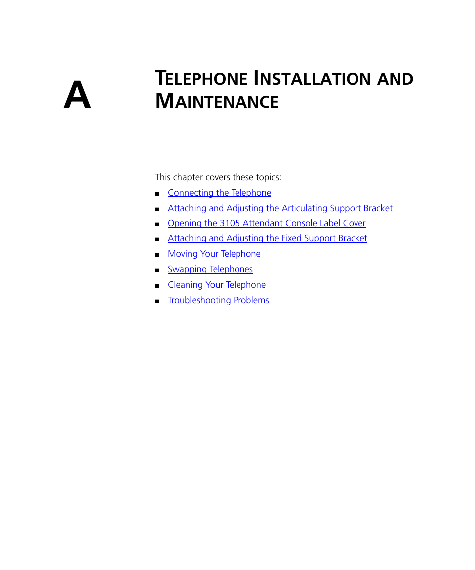 Telephone installation and maintenance, Elephone, Nstallation | Aintenance | 3Com V7000 User Manual | Page 89 / 102