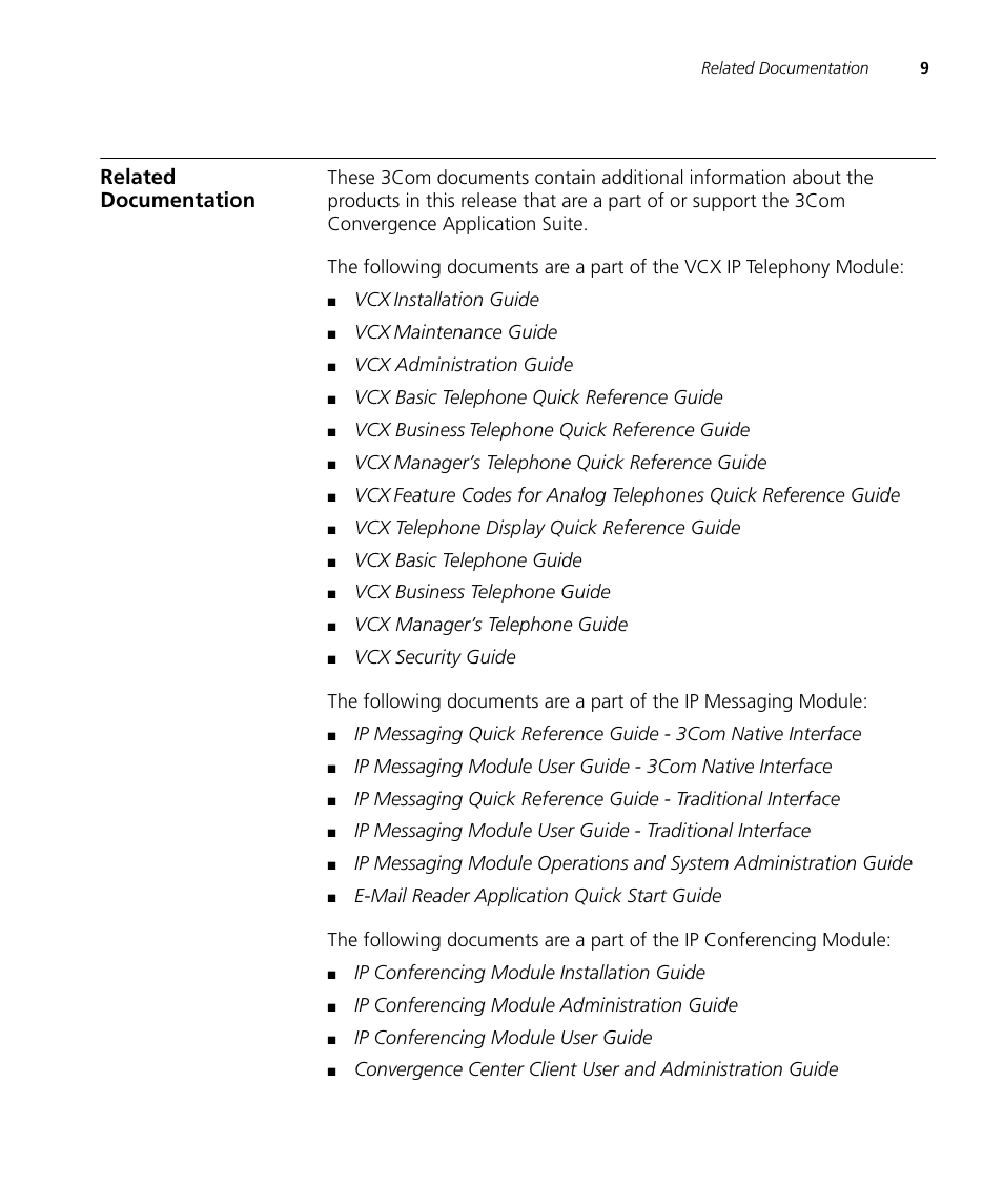 Related documentation | 3Com V7000 User Manual | Page 9 / 102