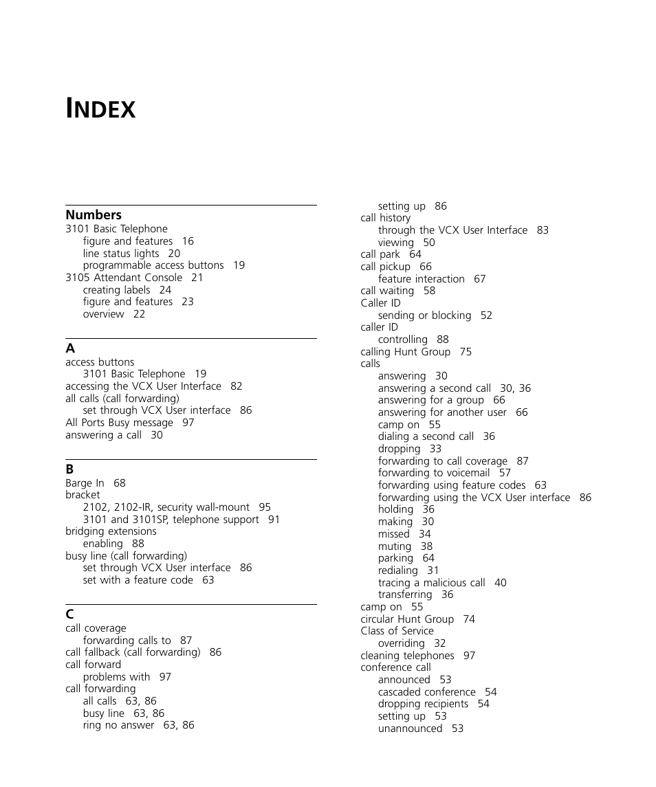 Index, Ndex | 3Com V7000 User Manual | Page 99 / 102