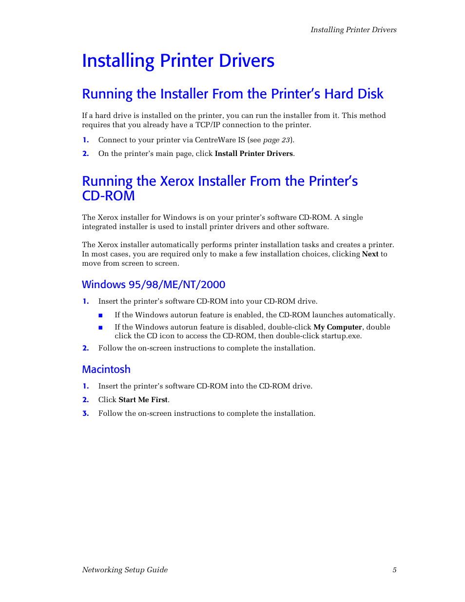 Installing printer drivers, Running the installer from the printer’s hard disk, Windows 95/98/me/nt/2000 | Macintosh | Xerox Phaser 860 User Manual | Page 11 / 42