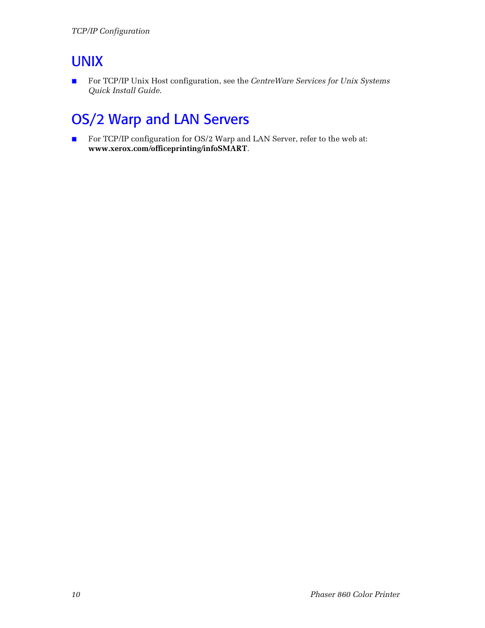 Unix, Os/2 warp and lan servers, Unix os/2 warp and lan servers | Xerox Phaser 860 User Manual | Page 16 / 42