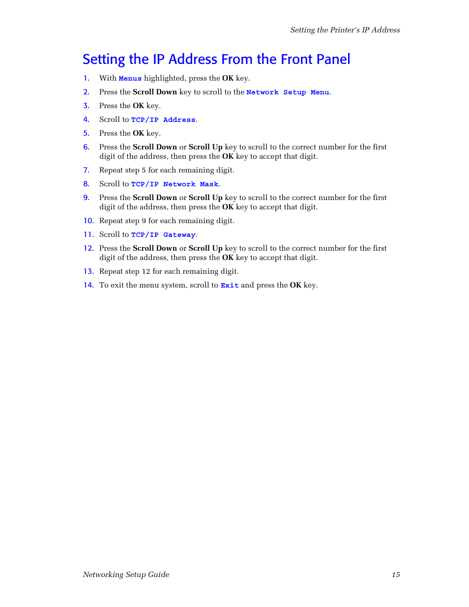 Setting the ip address from the front panel | Xerox Phaser 860 User Manual | Page 21 / 42