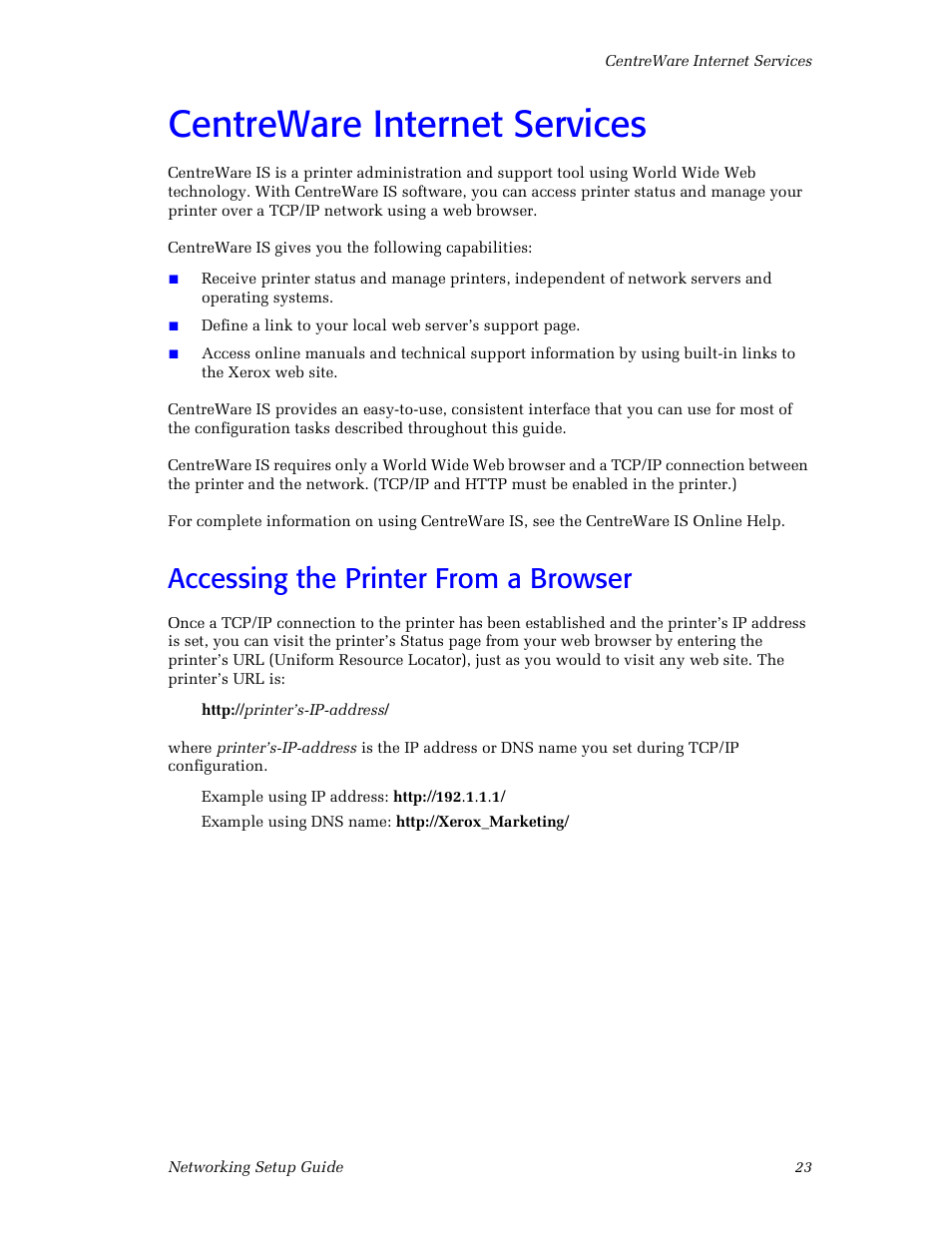 Centreware internet services, Accessing the printer from a browser | Xerox Phaser 860 User Manual | Page 29 / 42
