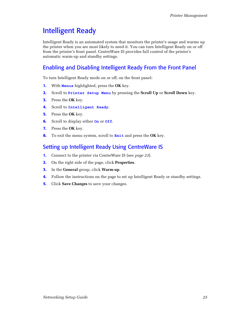 Intelligent ready, Setting up intelligent ready using centreware is | Xerox Phaser 860 User Manual | Page 31 / 42