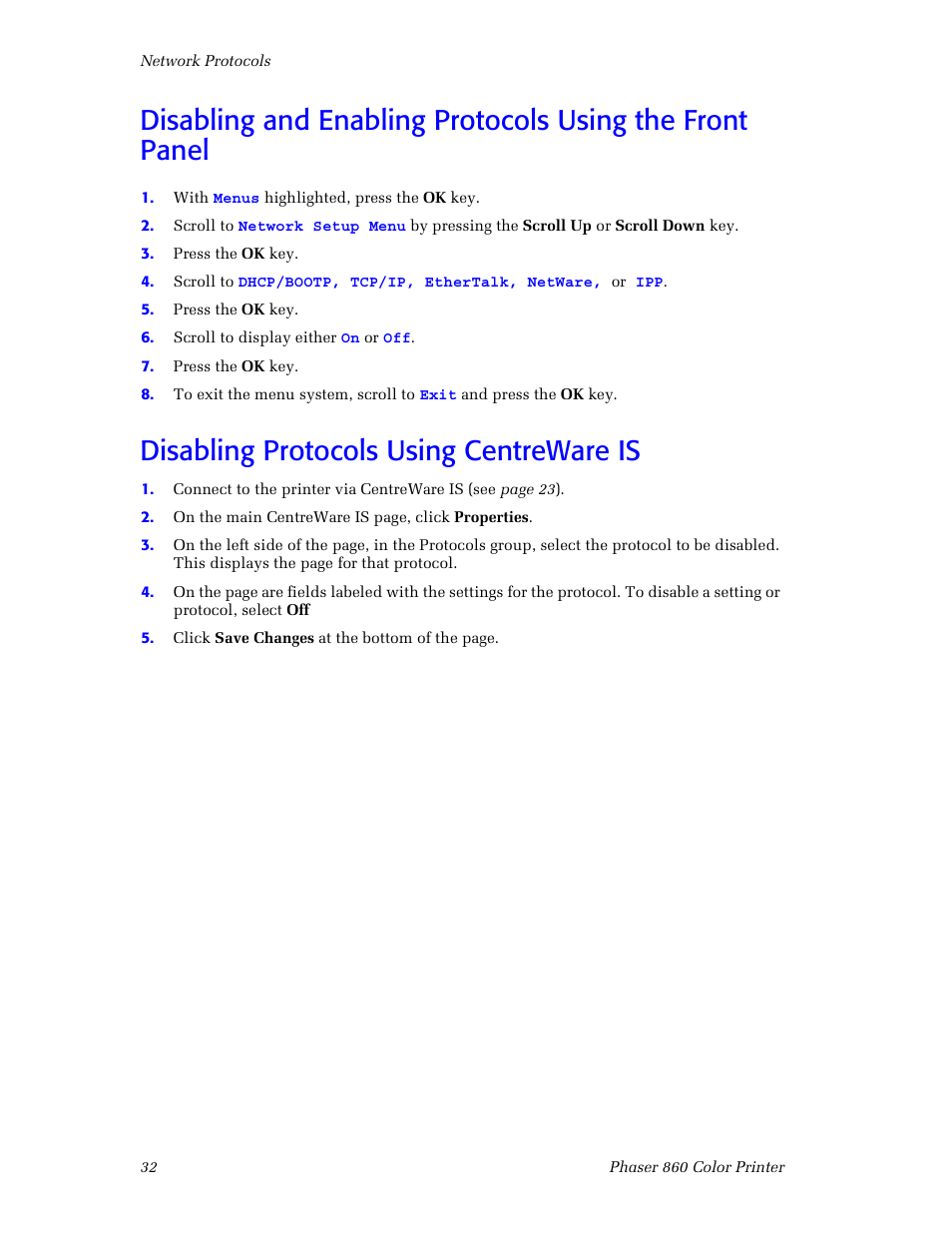 Disabling protocols using centreware is | Xerox Phaser 860 User Manual | Page 38 / 42