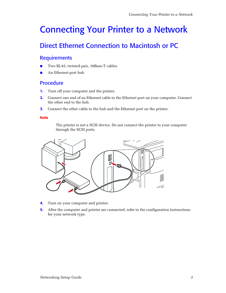 Connecting your printer to a network, Direct ethernet connection to macintosh or pc, Requirements | Procedure | Xerox Phaser 860 User Manual | Page 9 / 42