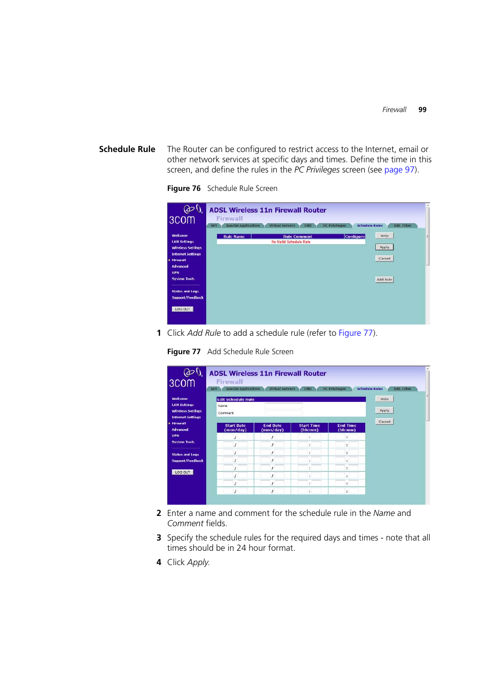 Schedule rule | 3Com WL-603 User Manual | Page 101 / 182