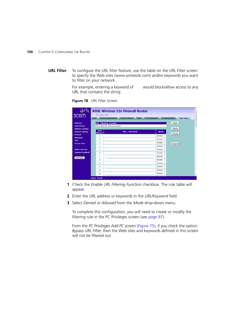 Url filter | 3Com WL-603 User Manual | Page 102 / 182