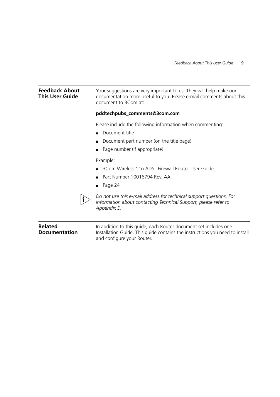 Feedback about this user guide, Related documentation | 3Com WL-603 User Manual | Page 11 / 182