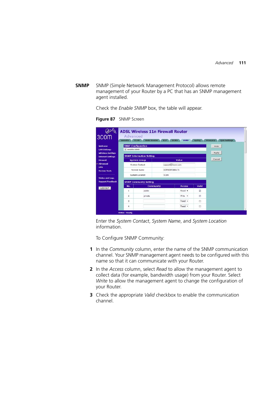 Snmp | 3Com WL-603 User Manual | Page 113 / 182