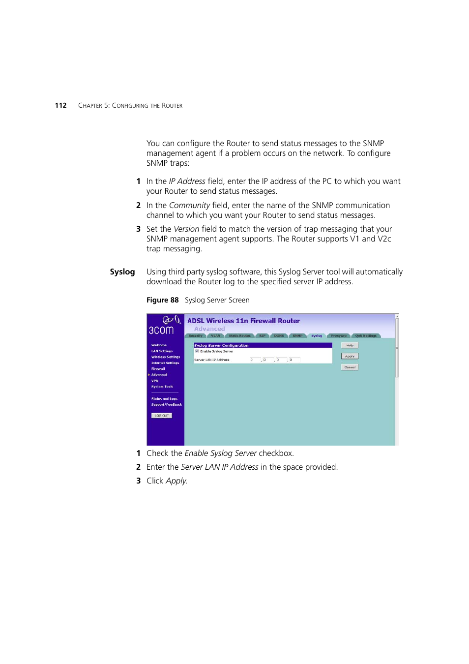 Syslog | 3Com WL-603 User Manual | Page 114 / 182