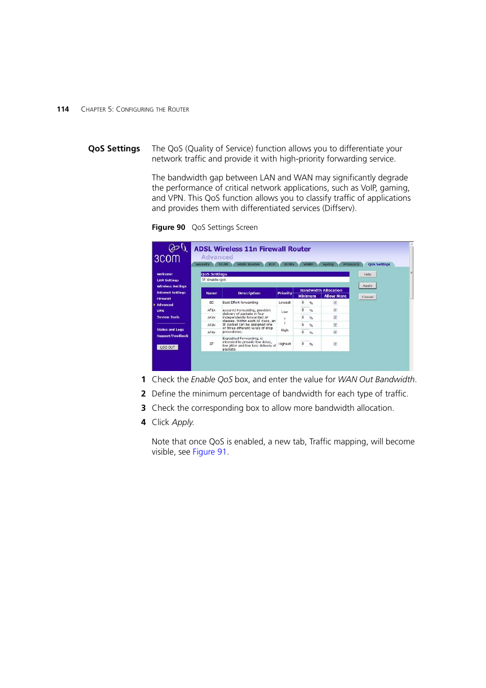 Qos settings | 3Com WL-603 User Manual | Page 116 / 182