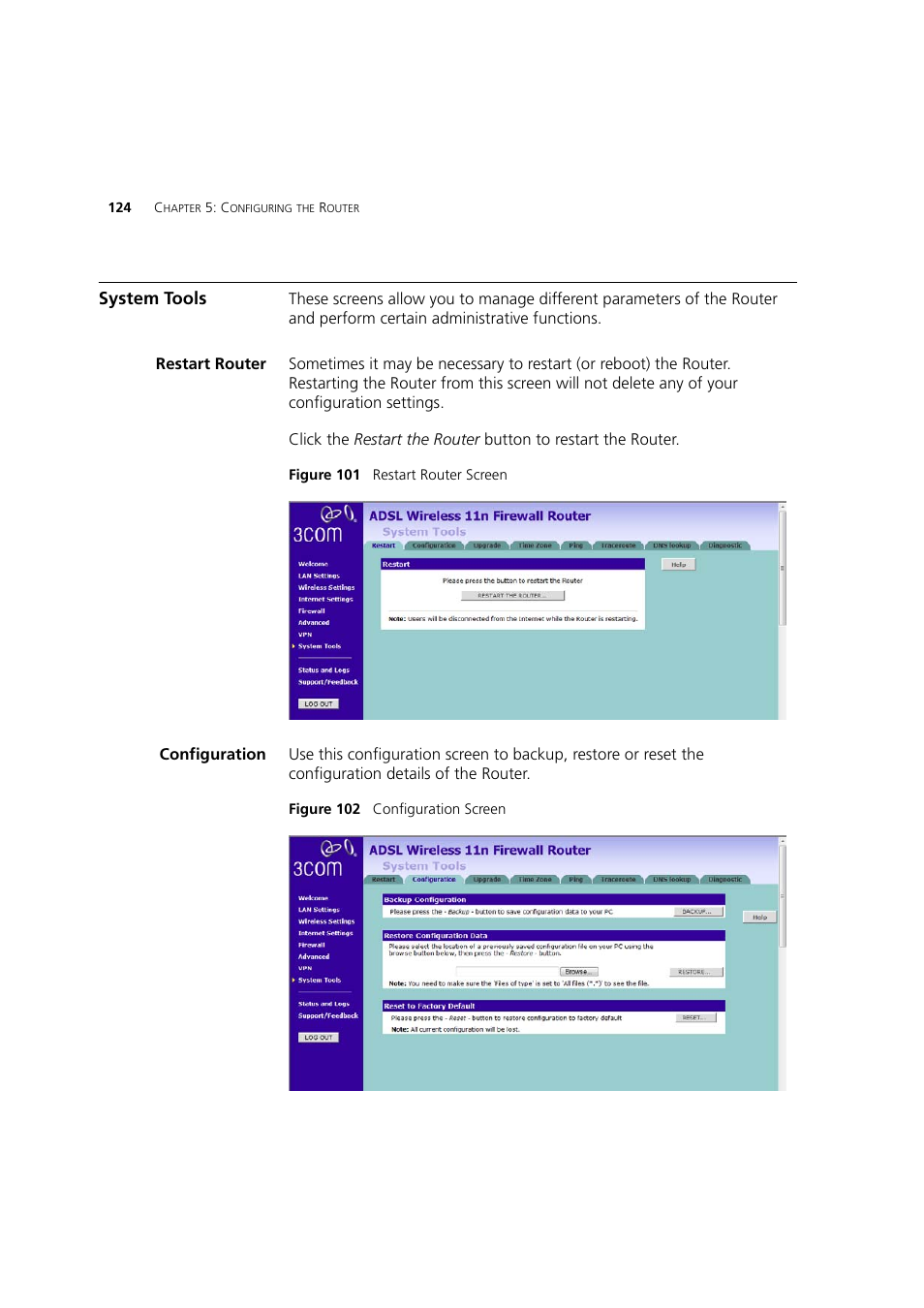 System tools, Restart router, Configuration | 3Com WL-603 User Manual | Page 126 / 182