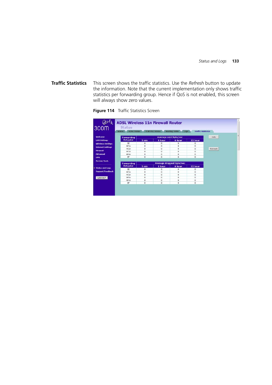 Traffic statistics | 3Com WL-603 User Manual | Page 135 / 182