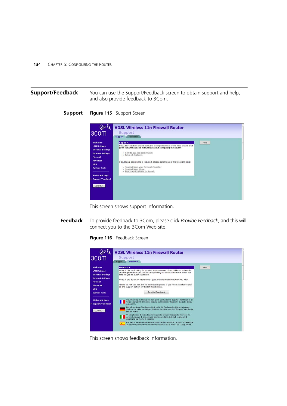 Support/feedback, Support, Feedback | 3Com WL-603 User Manual | Page 136 / 182