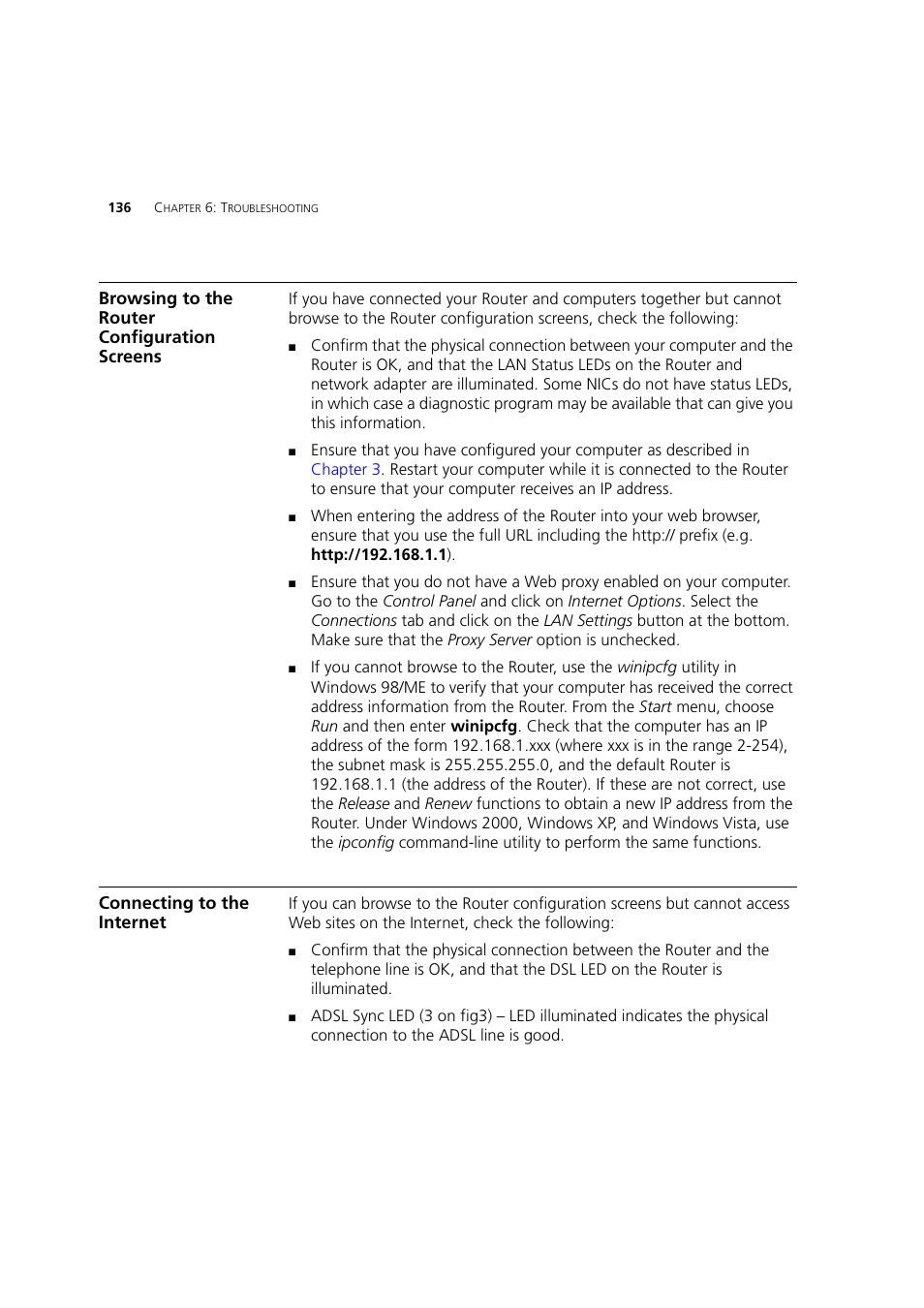 Browsing to the router configuration screens, Connecting to the internet | 3Com WL-603 User Manual | Page 138 / 182