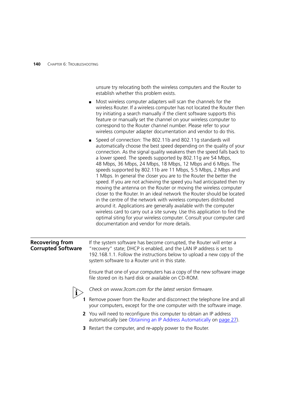Recovering from corrupted software | 3Com WL-603 User Manual | Page 142 / 182
